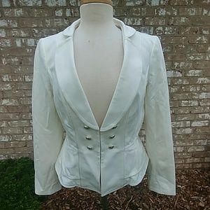 WHBM, Cream Pleated Peplum Blazer, 12